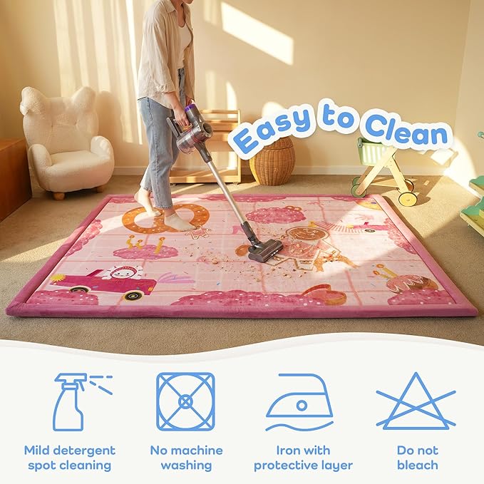 1.5" Thick Educational Baby Floor Play Mat 59x79, Flannel Padded Memory Foam Kids Mat, Non-Slip Plush Playmat for Nursery Playroom Classroom (Gingerbread Man)