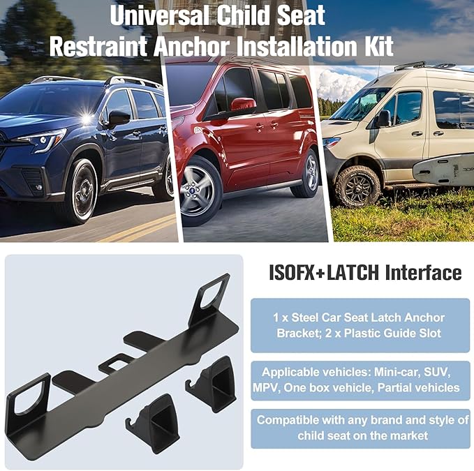 Universal Child Seat Anchor Kit Safe Cars Seat Mount Bracket, Universal ISOFIX Latch Interface Bracket Steel Latch, ISOFIX Belt Connector for SUVs, MPVs, and Off-Road Vehicles, 332*95*70mm