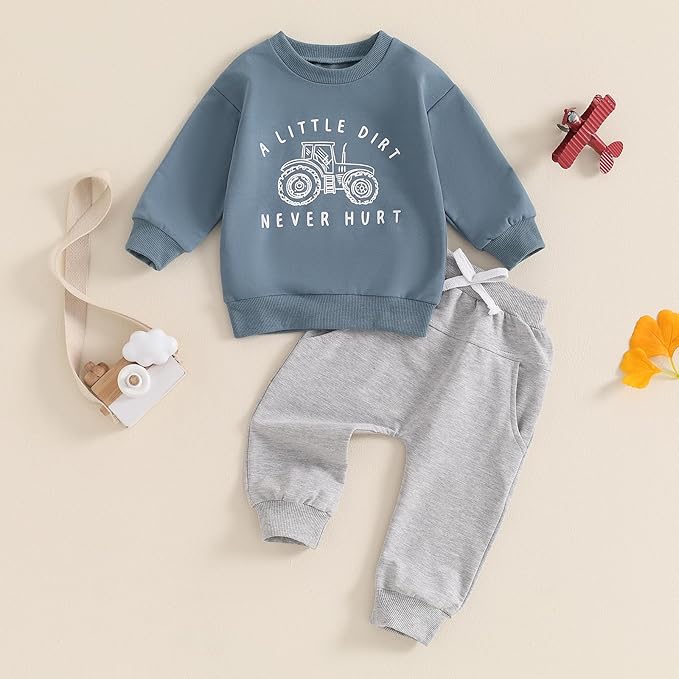 fhutpw Toddler Baby Boy Clothes Funny Letter Long Sleeve Sweatshirt Pullover Top Jogger Pants Fall Winter Outfits