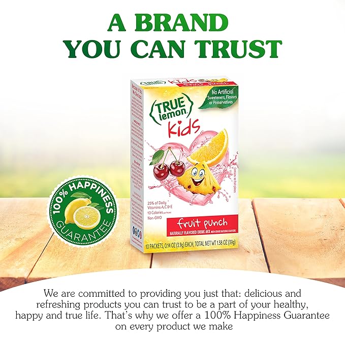 True Lemon, Fruit Punch Packets Low Sugar No Preservatives Kids Hydration Drink Mix, 1.38 Ounce (Pack of 4)
