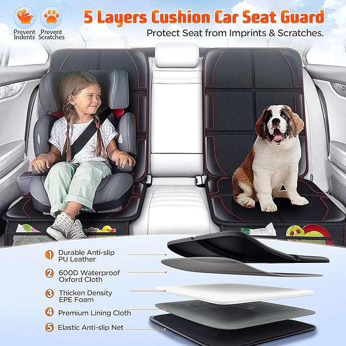 Gimars Car Seat Protector, 2 Pack, Waterproof 600D Fabric Carseat Protector Car Seat Cover for Child Car Seat with Nonslip Backing Mesh Pockets for Baby and Pet SUV Sedan Truck Leather Seats