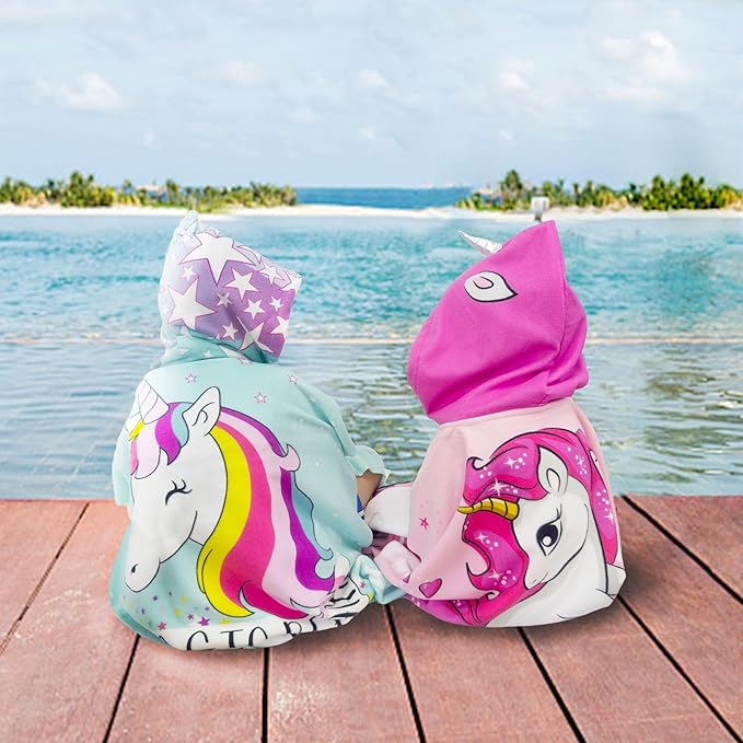Hooded Kids Beach Towels - Toddler Bath Towel Girls Boys Swim Cover-ups for Ages 1 to 6 Kids Pool Towels Quick Dry Lightweight Soft Microfiber Poncho Towel 24x23 (Unicorn Aqua)