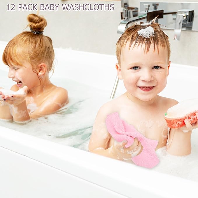 12 Pack Baby Washcloths 100% Cotton - Small Terry Wash Cloths 7.8" x 7.8" Soft Face Washcloth for Hand Body Sensitive Skin Thin Absorbent Wipes for Newborns Infant