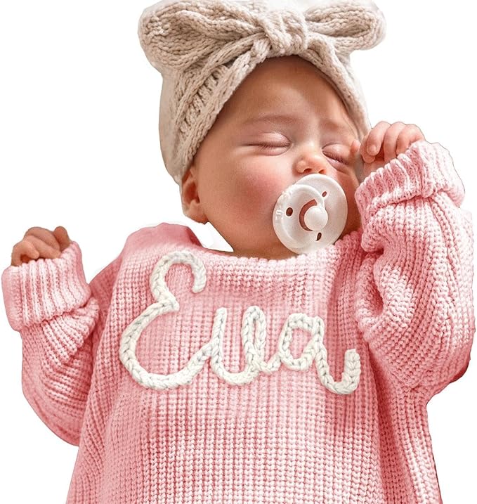 Personalized Baby Knit Sweater, Custom Baby Sweater with Hand-Embroidered Name and Monogram, Customized Unique Gift for Baby