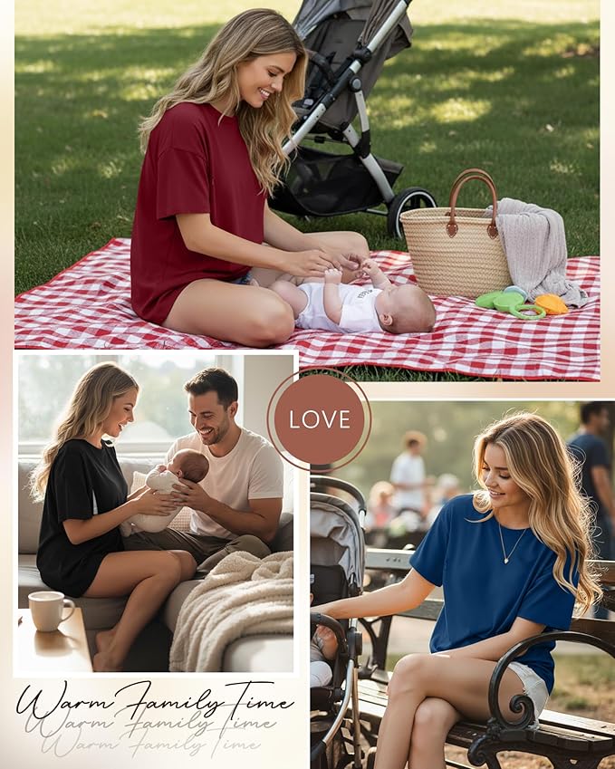 3 Pack Women's Oversize Nursing Breastfeeding Shirts Hidden Zipper Short Sleeve Loose Fit Maternity Tops