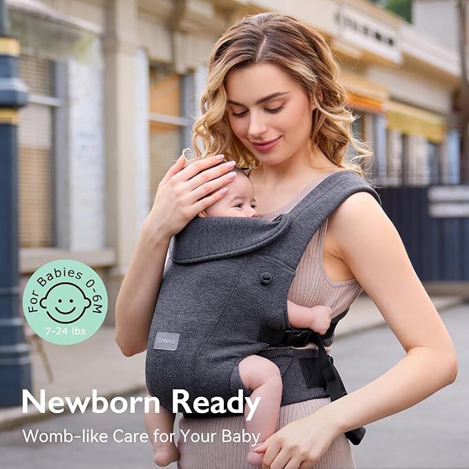 Newborn Carrier, Soft and Lightweight Baby Carrier Wrap | Ergonomic, Adjustable Neck Support | Ideal for Newborn 7-24 lbs | Enhanced Comfort and Support, Deep Grey