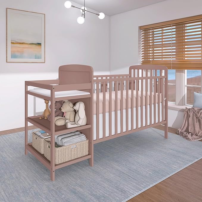 Dream On Me Anna 4 in 1 Full Size Crib and Changing Table Combo in Brown Sugar, Greenguard & JPMA Certified, Converts from Baby Crib to Toddler Bed and Day Bed