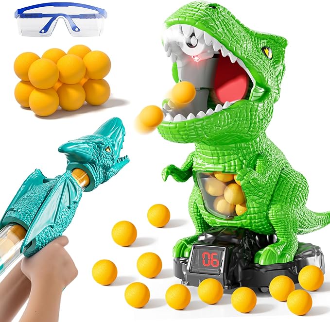 Dinosaur Shooting Boy Toys for Kids Age 3 4 5 6 7 8 - Moveable Shooting Game with Scoreboard, Light and Sound, 12 Foam Balls, Boy Toddler Toys 5-7 6-8 8-10, Competition Game Gifts (Green)