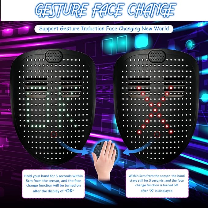 Led Mask Light up Mask with Gesture Sensing, Cool Glowing Toys Masks Great Gift for Halloween Christmas Costume Party