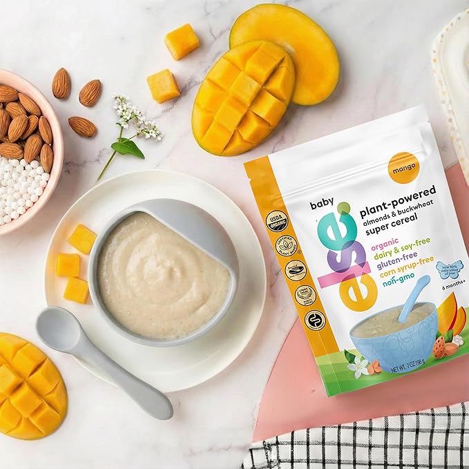 Else Nutrition Super Cereal For Babies 6 mo+, Made With Real Whole Plants for a Nutritionally Balanced meal, with gluten free carbs and plant protein (Mango, 6 Pack)