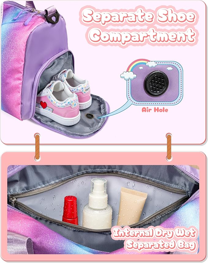 Gifts for Grandkids-Tween Girls Gifts Trendy Stuff-Girl Gym Bag with Shoe Compartment, Kid Personalized Weekender Overnight Bags with Makeup Pouch, Preppy Things for Kids (Letter E)