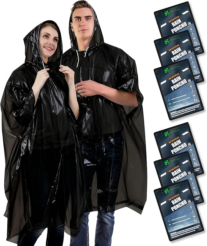 Disposable Rain Ponchos for Kids 6 Pack/Adults 10 and 6 Pack/Ponchos Family 6 Pack Extra Thicker Emergency Ponchos