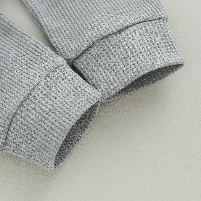 Toddler Baby Boy Fall Outfit Long Sleeve Crew Neck Contrast Color Sweatshirt Top Pant Cute Newborn Infant Waffle Clothes