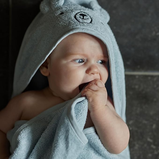 Baby Hooded Towel – Organic Cotton Baby Bath Towels – Baby Towels, Baby Bath Towels for Baby Boy, Baby Girl, 32" x 32" Super-Soft and Absorbent Baby Towels for Newborn (Bear - Baby Blue)