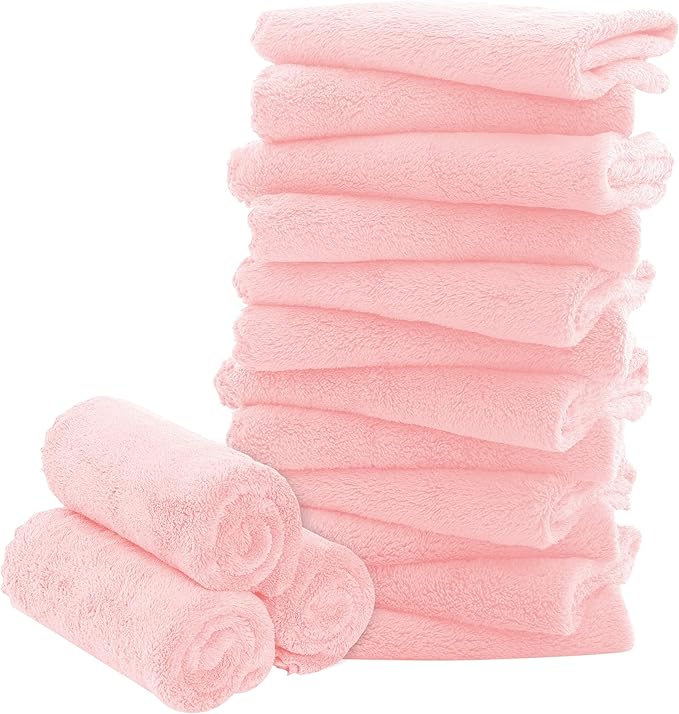32 Pack Baby Washcloths - Luxury Coral Fleece - Extra Absorbent and Soft Wash Clothes for Newborns, Infants and Toddlers - Suitable for Sensitive Skin and New Born - Baby Shower - Pink, 10x10 Inch