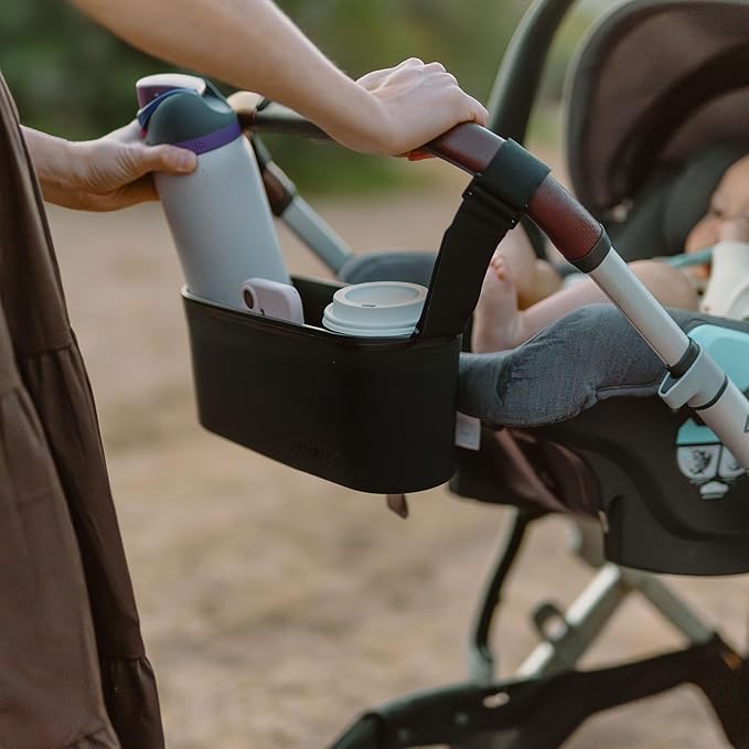 Universal Silicone Stroller Organizer by roo go | Waterproof, Durable, Easy-to-Clean Caddy with Secure Cup Holders | 100% BPA-Free, Eco-Friendly, Anti-Slip Straps fit Uppababy, Nuna, Doona & More