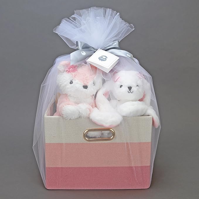 Lambs & Ivy Pink/White 5-Piece Luxury Infant/Newborn/Baby Gift Basket