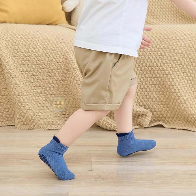 Toddler Non Slip Grip Ankle Socks with Grippers Cute Seamless for Baby Boys Girls Infants Kids 6 Pairs