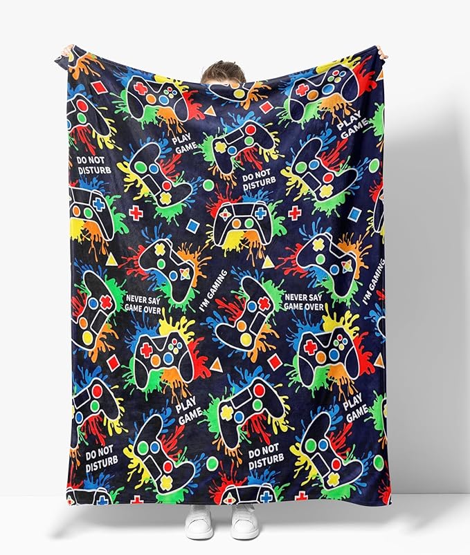 Gaming Gifts for Gamer Glow in The Dark Blanket: Cool Birthday Glowing Presents Toys for Video Game PC Gamers Men Teen Boys Kids Adults Girls Valentines Easter Christmas Ideas Throw Navy Blue 60x50 In