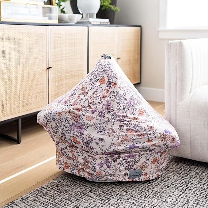 Baby Car Seat Cover Canopy and Nursing Cover Multi-Use Stretchy 5 in 1 Gift "Flora" by Copper Pearl