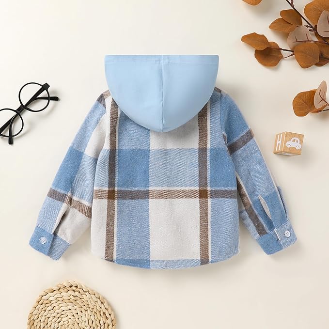 YOUNGER STAR Toddler Kids Boys Girls Flannel Hooded Plaid Shirt Button Baby Red Clothes