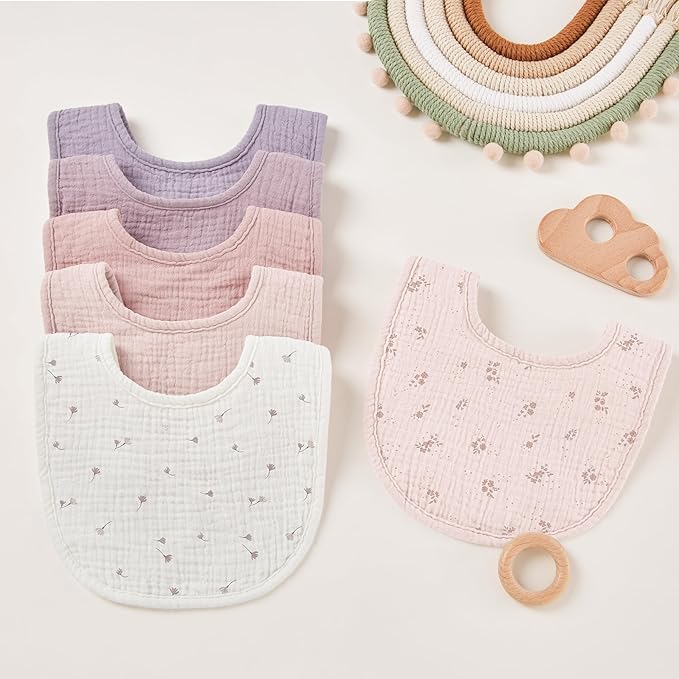 Susurration Muslin Baby Bibs 6 Pack Cotton Baby Drool Bibs,Soft Adjustable Baby Drooling Bibs for Unisex Boys Girls