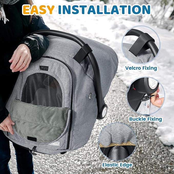 Orzbow Winter Car Seat Cover Baby | Waterproof Infant Carseat Cover Compatible with Doona Car Seats and Strollers, Breathable Baby Carseat Canopy, Baby Winter Essentials, Light Grey