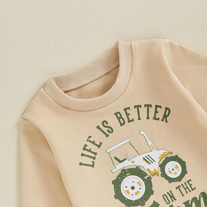 Toddler Baby Boy Fall Winter Outfits Tractor Print Long Sleeve Sweatshirt Pants Set Kids Sweatsuit Clothes