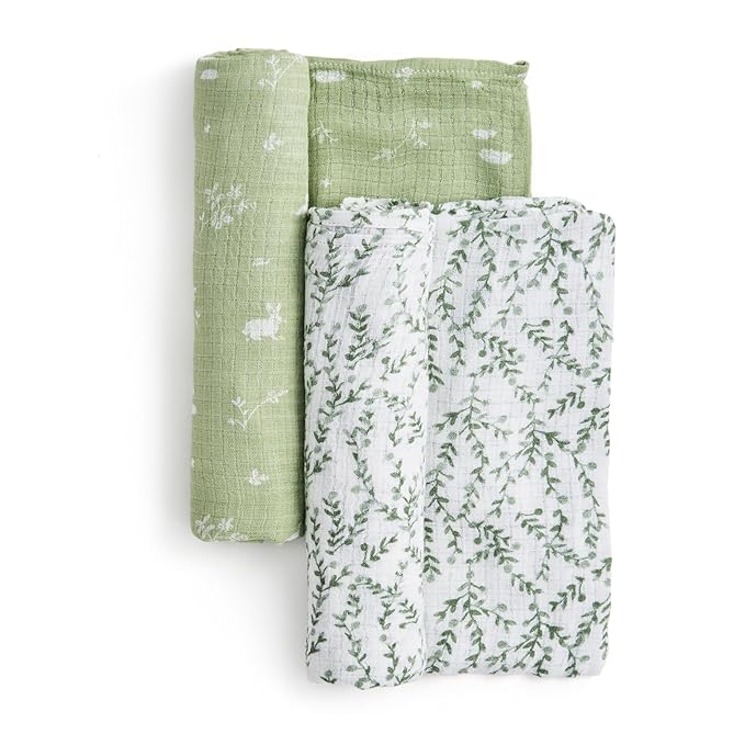 aden + anais Essentials Silky Soft Bamboo Muslin Swaddle, Breathable Baby Blanket, Ideal for Boys, Girls, Newborns, Babies & Infants, Receiving Blanket, Lightweight Wrap, 2 Pack, Nature Friends