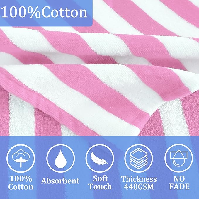 VOOVA & MOVAS Toddler Hooded Bath Towel 0-3T, 25''X40, Soft | Thick | 100% Cotton | Absorbent Towel Wrap for Baby, Perfect for Beach, Pool, Bath, Swimming,Pink Stripe