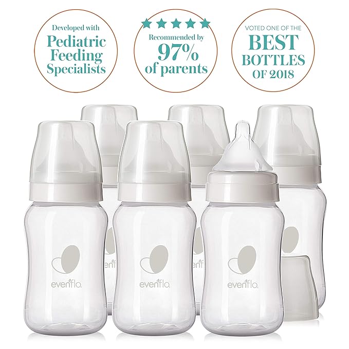 Evenflo Feeding Premium Proflo Venting Balance Plus Wide Neck Baby, Newborn and Infant Bottles - Helps Reduce Colic - 9 Ounce (Pack of 6)