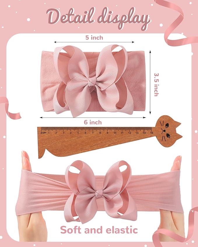 doboi 3PCS Baby Girl Bows Headbands Nylon Hairbands with Ribbon Bow Handmade Elastic Baby Hair Bows Headbands for Baby Girls Newborns Infants Toddlers and Kids
