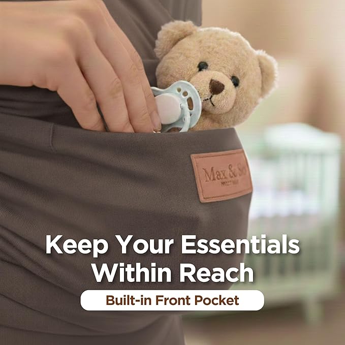 Baby Wrap Carrier - Premium Cotton Baby Carrier Wrap for Newborn to Toddler- Infant Carrier for Babies 8-35 lb - Baby Holder One Size Fits All with Front Pocket by Max&so