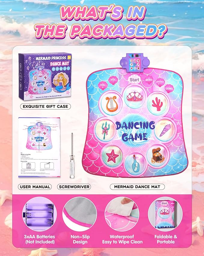 Dance Mat with 9 Light-Up Buttons, Dance Mats for Girls 3-12 Featuring 8 Games & 3 Speeds, Kids Dance Mat with Built-in Music, Standby Mode, Adjustable Volume, Birthday Gifts for 3+ Girls