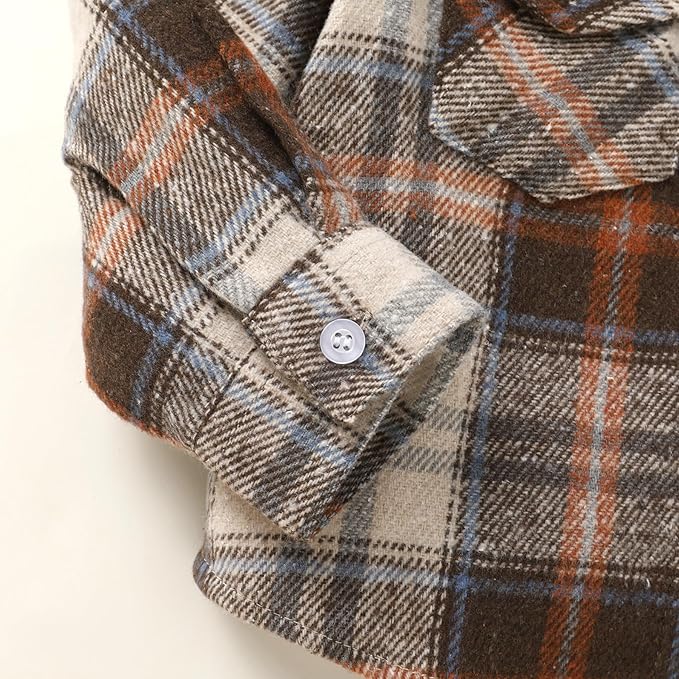 YOUNGER STAR Toddler Kids Boys Girls Flannel Hooded Plaid Shirt Button Baby Red Clothes