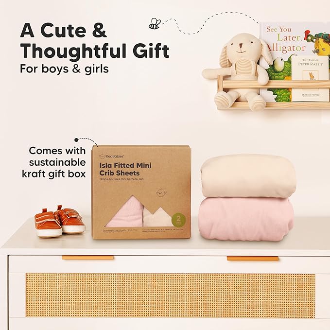Pack and Play Sheets Fitted - 2-Pack Mini Crib Sheets for Pack N Play Mattress 38x26, Soft & Cozy, Neutral Toddler Playard Bedding, Snug Fitted Mini Baby Crib Mattress Cover Boy, Girl (Cameo)