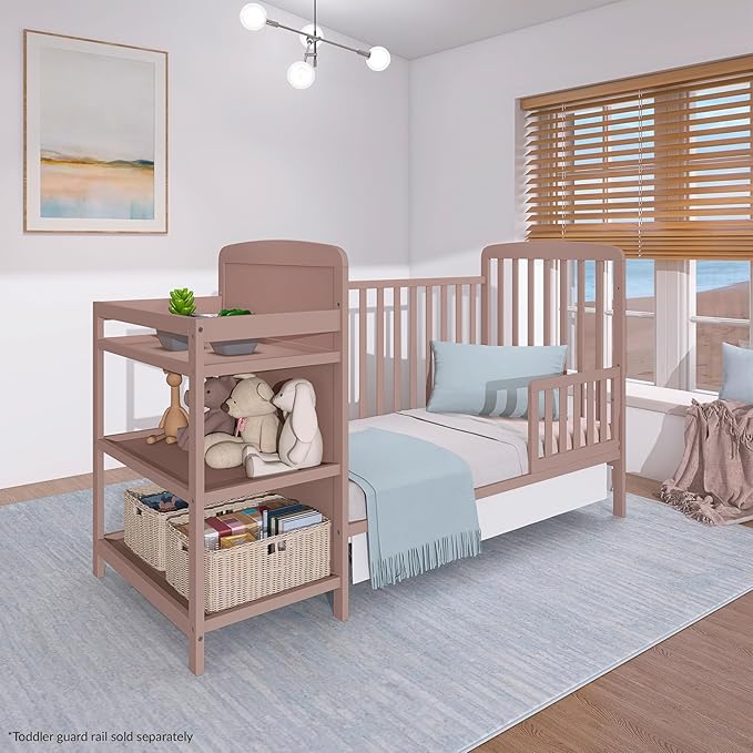 Dream On Me Anna 4 in 1 Full Size Crib and Changing Table Combo in Brown Sugar, Greenguard & JPMA Certified, Converts from Baby Crib to Toddler Bed and Day Bed