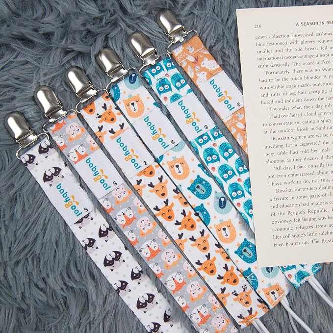 Babygoal Pacifier Clips, 6 Pack Pacifier Holder for Boys and Girls Fits Most Pacifier Styles 6PBM01
