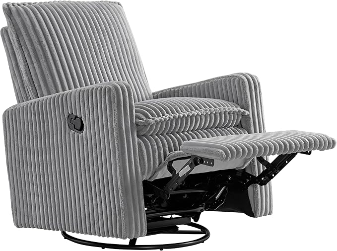 Oxford Baby Uptown Upholstered Swivel Glider and Recliner Nursery Chair - Corduroy, Ash Gray