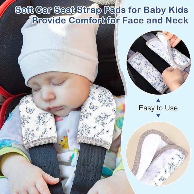 Seat Belt Cover Pad for Baby, Soft Seatbelt Cushion Covers for Kids 2Pcs Car Seat Strap Shoulder Pads for All Car Seats, Stroller, High Chair