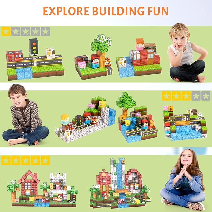 Vdealen 300 PCS Magnetic Blocks-Magnetic Building Blocks, Stacking Magnetic Cubes Toy for Kids, STEM Montessori Sensory Toys for Boys and Girls Age 3 4 5 6 7 8 9 10 11 12 Christmas Birthday Gift