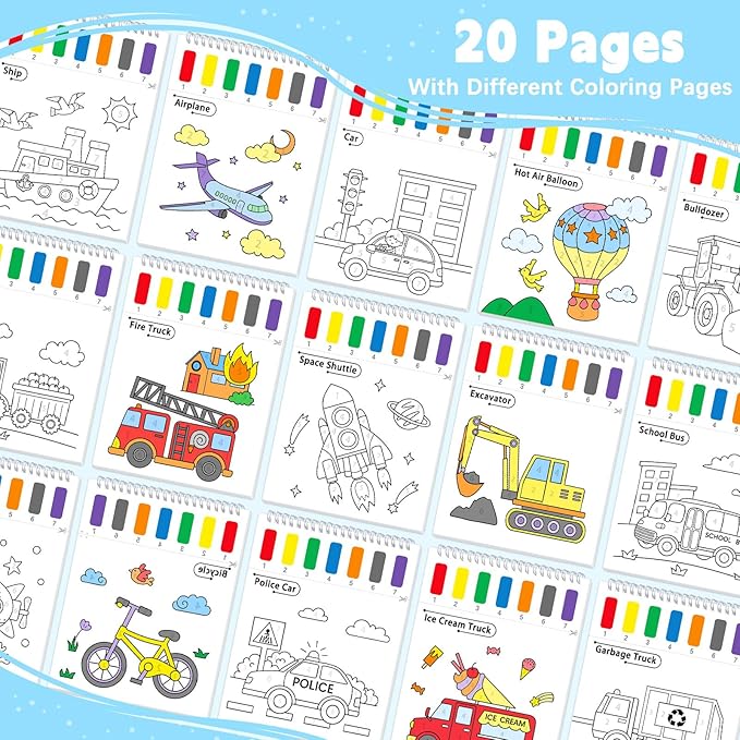SOCOLER Paint with Water Coloring Books for Toddlers, Traffic Theme Mess Free Watercolor Painting Papers for Kids Water Color Paint Kit Art Craft Birthday Gift for Ages 1-3, 4-8