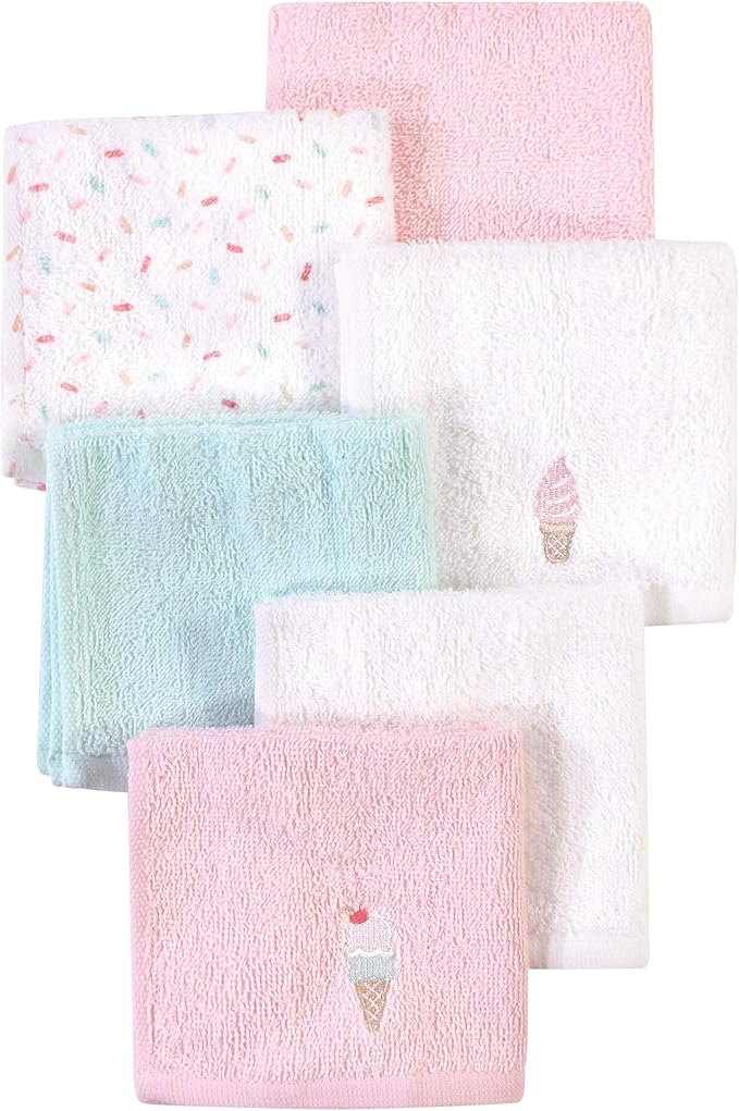 Hudson Baby Unisex Baby Super Soft Cotton Washcloths, Ice Cream, One Size