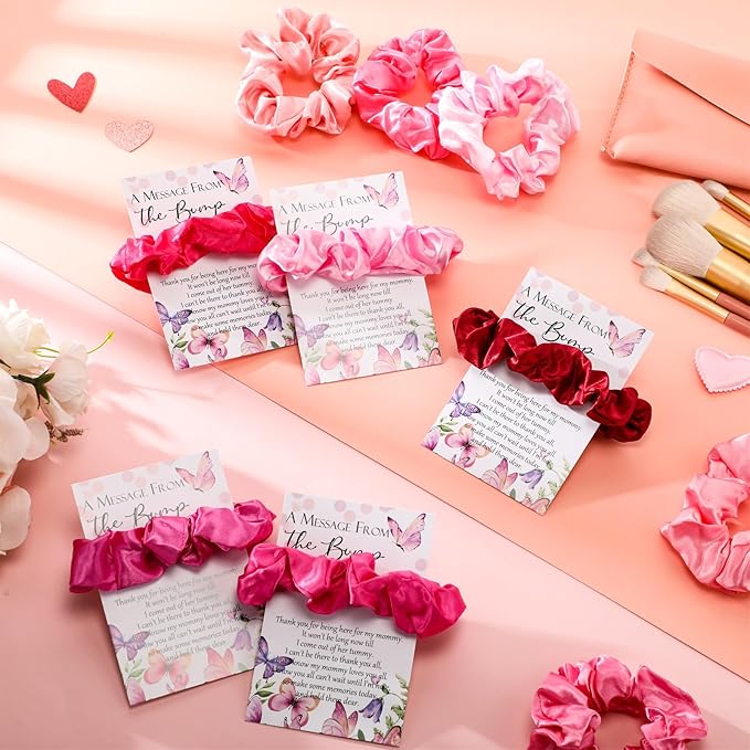 Yinkin 30 Sets Butterfly Baby Shower Favors for Girl, Include Pink Hair Ties Pink Scrunchies Butterfly Thank You Cards a Message from the Bump Baby Shower Sign Souvenirs for Guests