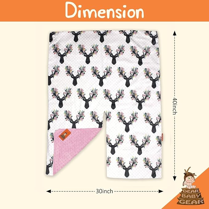 Dear Baby Gear - 40x30 Car Seat Canopy, Infant Carrier Cover for Boys & Girls, Cozy Fall, Nursing & Stroller Use, Newborn Travel Sunshade Accessory, Antler & Flower, Pink Dot