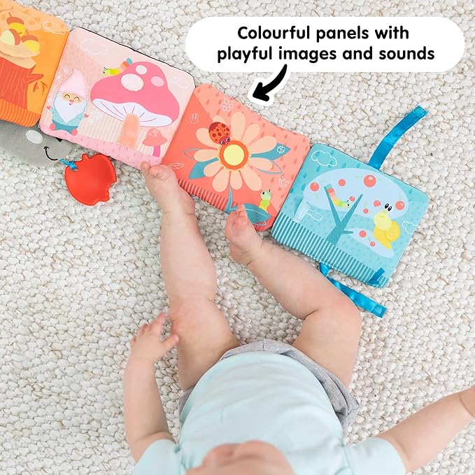 Lamaze Colorful Journey Caterpillar High Contrast Baby Book - Soft Fabric Baby Sensory Books - Includes Chewy Apple for Teething Babies - Baby Sensory Toys Ages 6 Months and Up