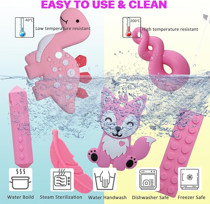 Chew Necklaces for Sensory Kids, 6 Pack Fox and Dinosaur Silicone Chewy Necklace for Boys and Girls with Autism, ADHD, SPD, Sensory Chewing Toys for Autistic Children Reduce Anxiety Fidgeting