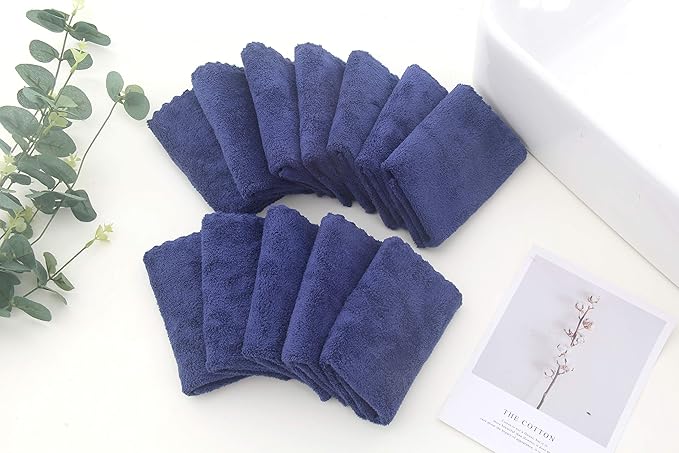 12 Pack Baby Washcloths - Extra Absorbent and Soft Wash Clothes for Newborns, Infants and Toddlers - Suitable for Baby Skin and New Born - Microfiber Coral Fleece 12x12 Inches, Navy Blue