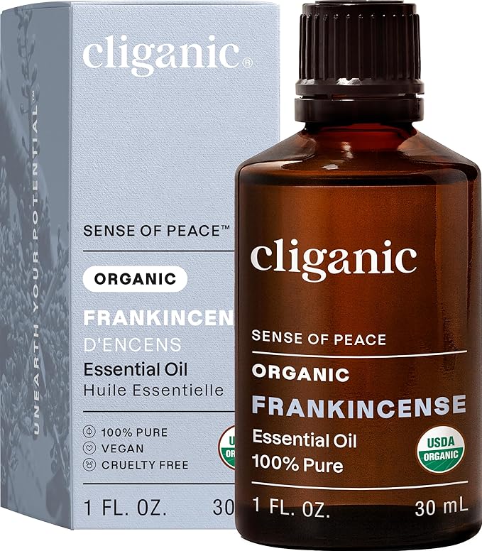 Cliganic USDA Organic Frankincense Essential Oil, 1oz - Boswellia Serrata, 100% Pure Natural Undiluted, for Aromatherapy | Non-GMO Verified (Packaging May Vary)