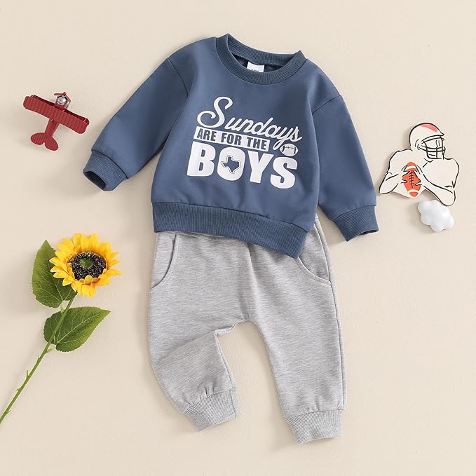 ZAXARRA Toddler Newborn baby boys Fall Outfits Long Sleeve Letter Print Sweatshirt Tops Pocket Pants Casual Clothing Sets